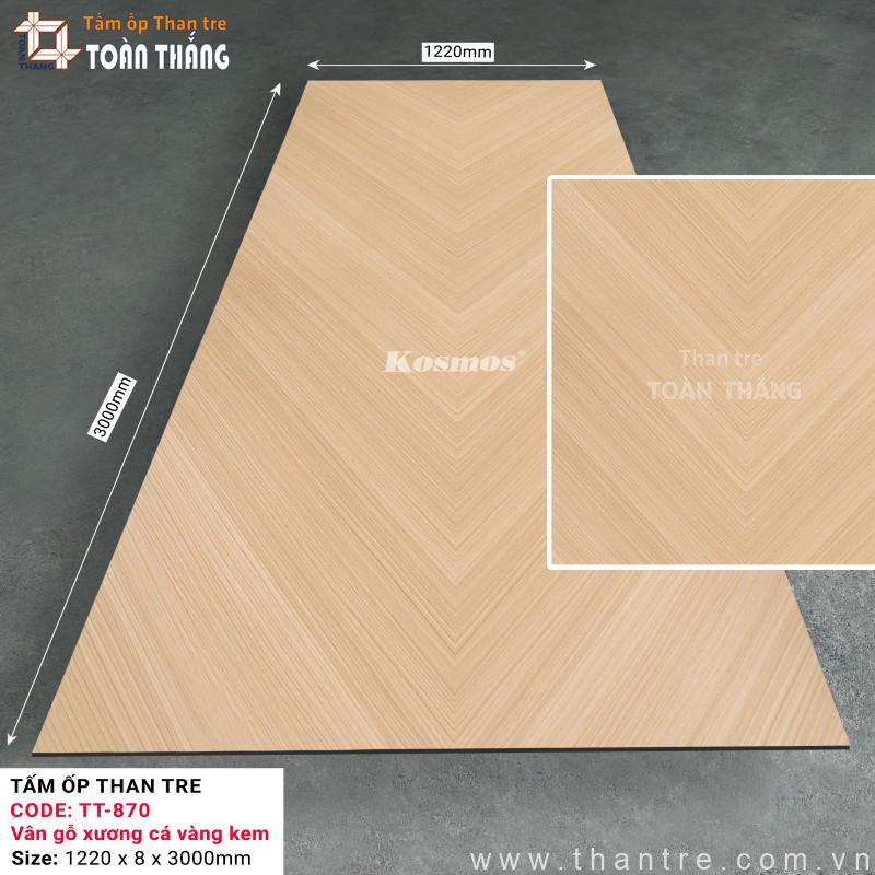 Tấm than tre 8mm vân gỗ xương cá vàng kem PET Kosmos TT-870
